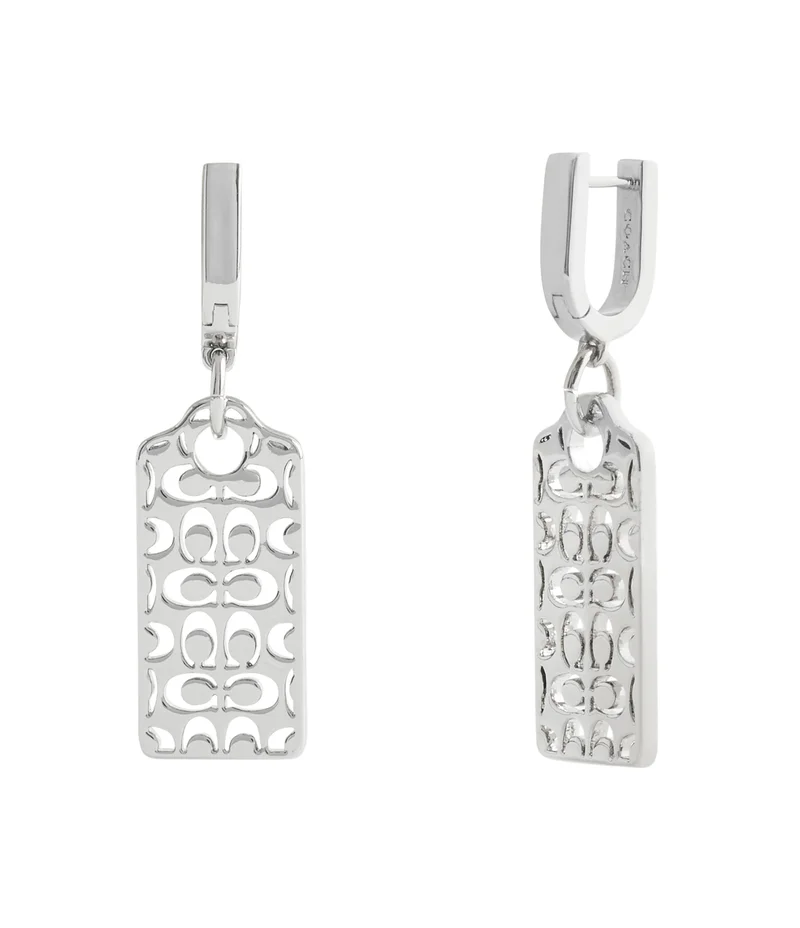 كوتش Signature Quilted Cut Out Hangtag Drop Earrings